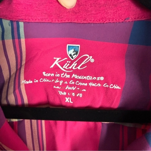 Kuhl Casual Plaid Western Nylon Long Roll Tab Sleeve Button Down Shirt XL Pink - Picture 6 of 16